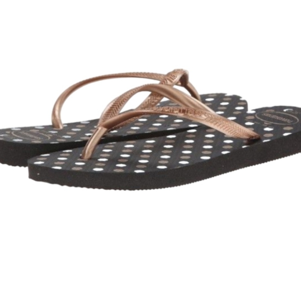 Havaianas Flip Flops Size 8.5 Bronze Upper With Black Sole. Polka-dot Detailing. - Picture 4 of 5